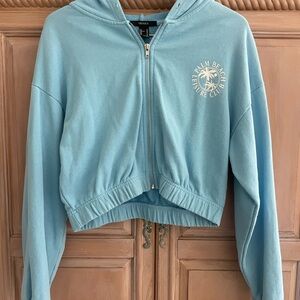 Forever 21 Light Blue Cropped Zip Hoodie